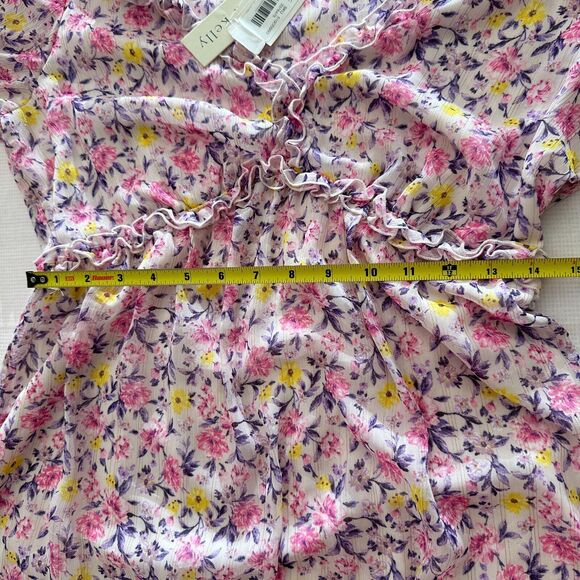 NWT Allison and Kelly Purple Pink Floral Mini Tier Dress Short Sleeve V- Neck L - Picture 8 of 13